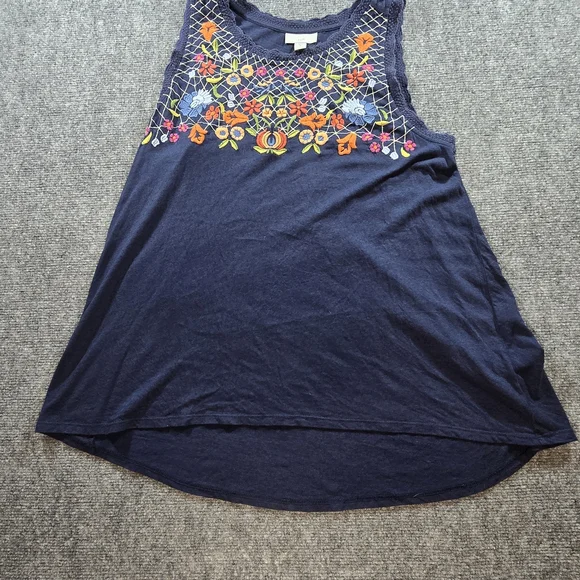 J.Jill Womens Navy Tank Top Floral Embroidery Size Medium - Picture 1 of 7